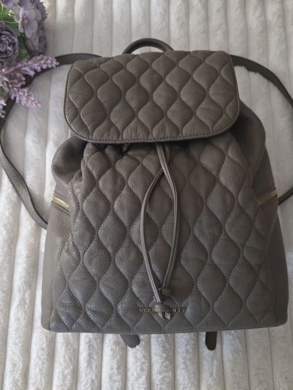 Vera Bradley Leather Quilted Gray Women’s Backpack Purse